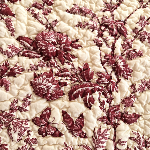 Bloomingdales Pillow Sham Red Cream Cotton Floral Toile Quilted Country Cottage - Picture 10 of 12